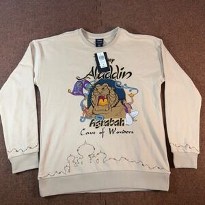 $ Disney BoxLunch Aladdin Cave of Wonders Embroidered Crewneck Sweatshirt Tan MD